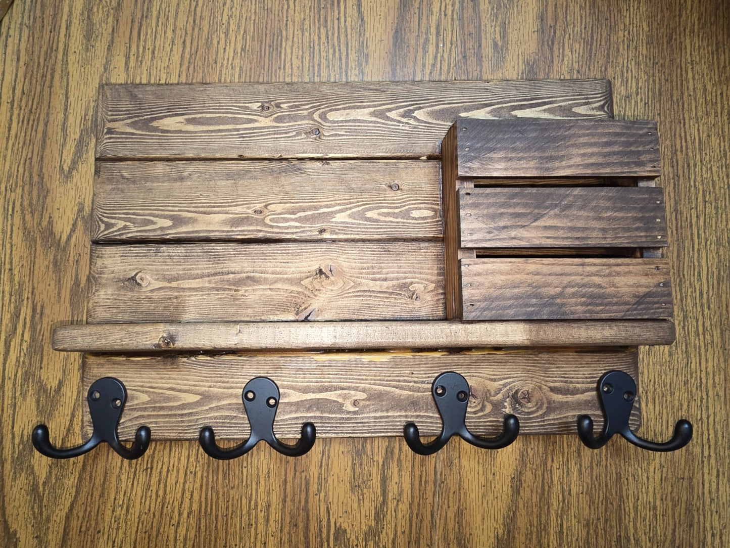 Rustic Wooden Mail & Key Holder – Farmhouse Wall Organizer with Hooks