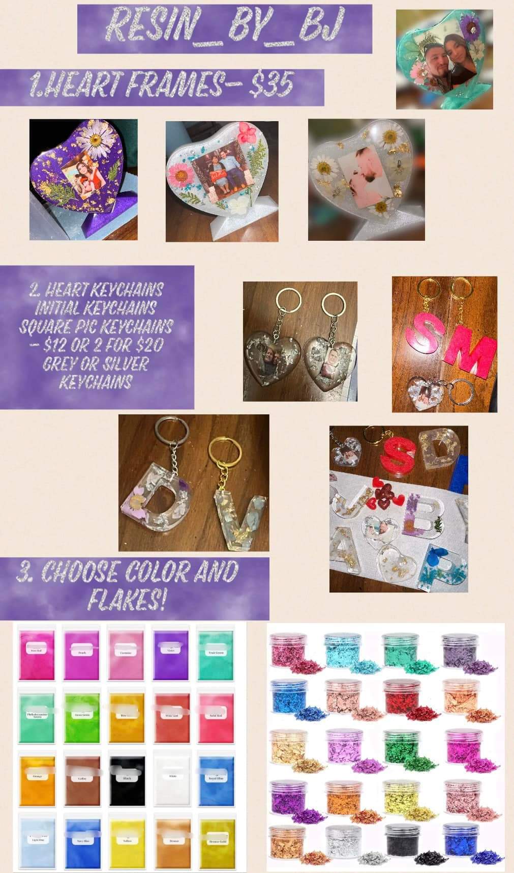 Keychains and heart pictures with designs  you can choose any color and design you like