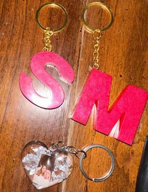 Keychains and heart pictures with designs  you can choose any color and design you like